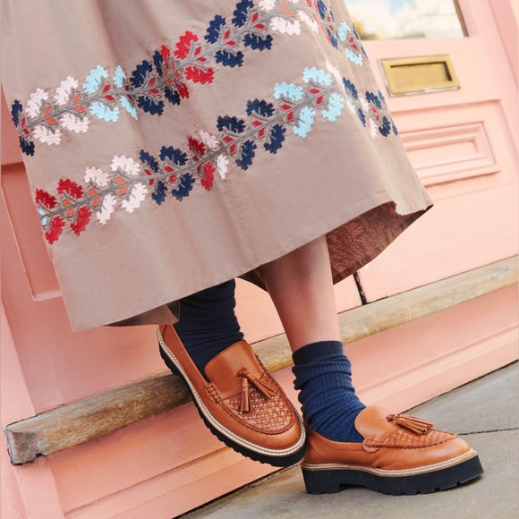 Pas De Rouge Marta Nude Woven Leather Loafers w Lug Sole - Picture 12 of 17